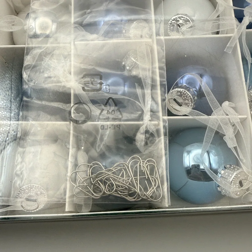IKEA Vinter 2021 Blue White Silver Glass Christmas Ornaments Set of 20
